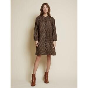 Nation LTD Mini Dress Womens Small Black Floral 100% Pima Cotton Button Front